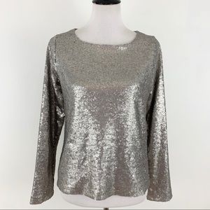 Evereve Press Sequined V Back Top Silver Pewter
